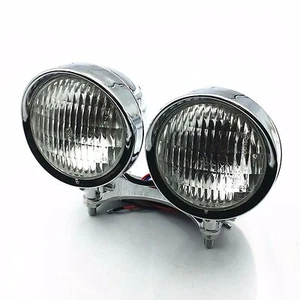 Chrome Bottom Mount Dual Headlight Cruiser Chopper Bobber Custom Motorbike Cafe - Foto 1 di 12