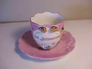 VNT FANCY LUSTRE GOLD PINK GERMAN PORCELAIN TEACUP & SAUCER SET - BUR GRINNERUNG - Picture 1 of 1