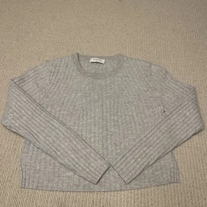 Aritzia Babaton Nathaniel Sweater Cropped Ribbed Gray Wool Blend Size Medium - Picture 1 of 6