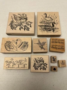 10er Set Gummi Holz Stempel Sutter Stempel Northwoods Stampendous Vögel Schwäne - Bild 1 von 12