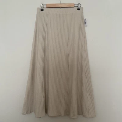Old Navy Solid Cozy Ribbed Knit A-Line Maxi Skirt Sz M Wish Bone Ivory Cotton - Image 1 of 4