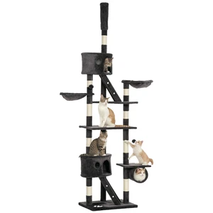 PawHut Kitten Tower Adjustable 240-260cm, Scratch Posts, Houses, Light Grey - Picture 1 of 11
