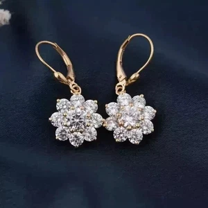 Drop/Dangle Earrings 14k Yellow Gold Plated 2.30Ct Round Cut Lab Created Diamond - Picture 1 of 4
