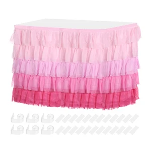 1 Confezione Gonna da Tavolo 9ft Sfumato Rosa Volant Tutù per Festa Decorazione Tavola - Foto 1 di 6