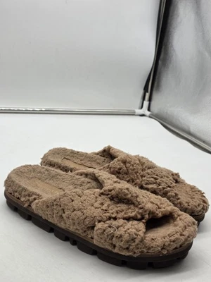 Chocolat Blu Shoes Womens Size 37 Tan Fuzzy Sherpa Slide Sandals Slip On - Image 1 of 4
