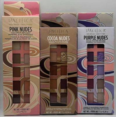 JUEGO DE SOMBRAS DE OJOS MINERALES 3PK Pacifica ~ rosa púrpura y desnudos de cacao ~ envío rápido Foto 1 de 2