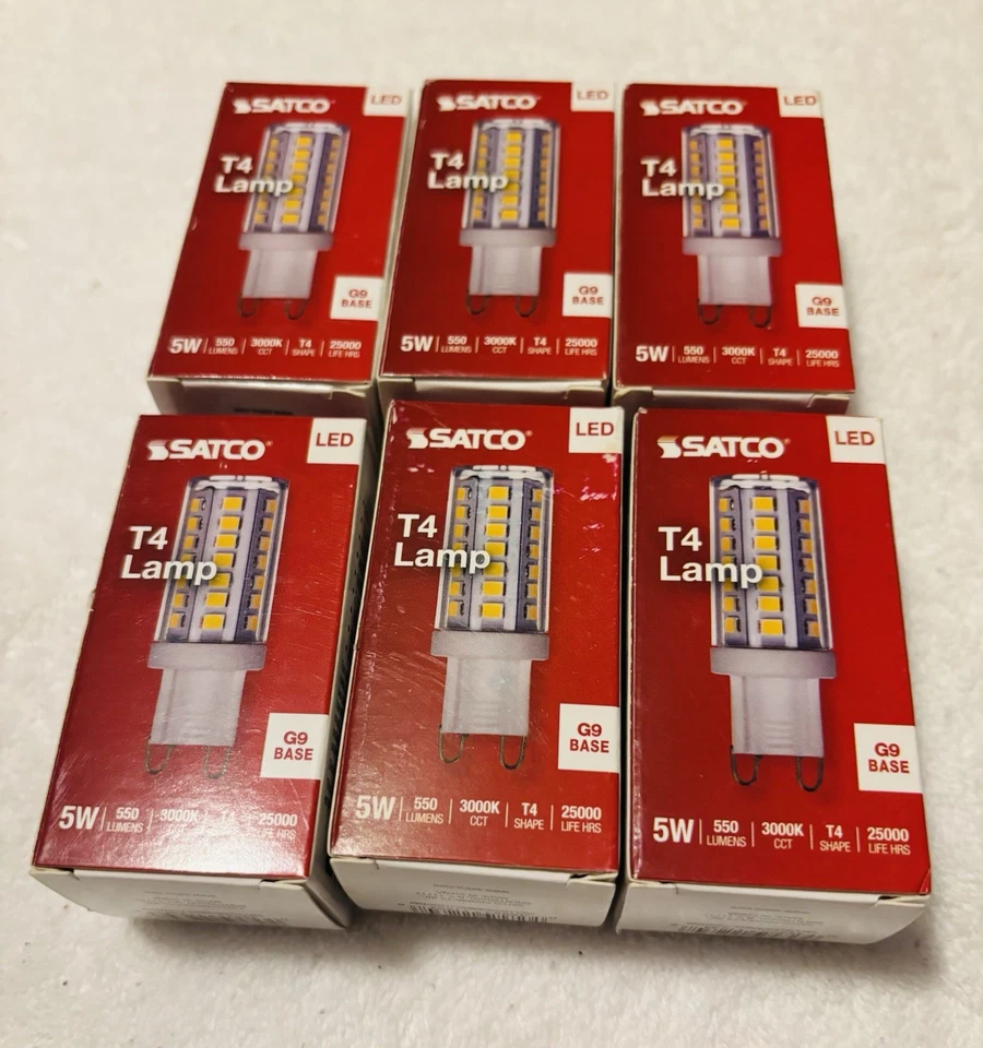 SIX - Satco S11234 JCD LED Bulb 120V 5W Double Loop G9 T4 Clear 3000K Soft White - Image 1 of 1