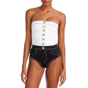 Oye Womens B/W Strapless Pool Beachwear One-Piece Swimsuit L BHFO 0652 - Picture 1 of 2