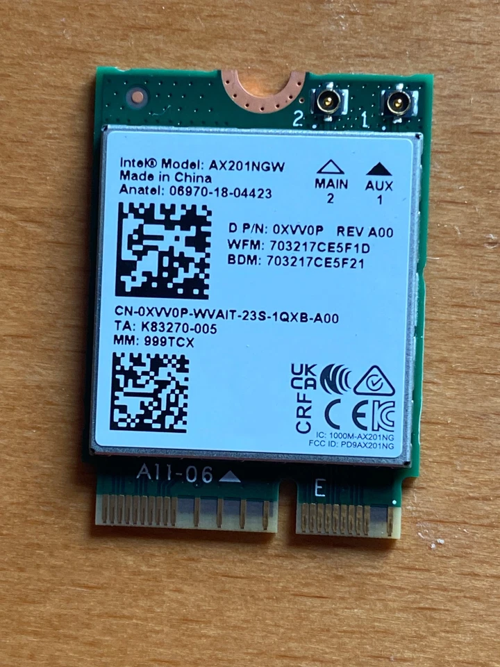 WiFi 6 AX201 Model AX201NGW M.2  2400Mbps  BT5.1  2.4GHz/5GHz  aus DELL Laptop - Bild 1 von 1