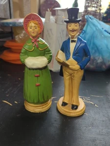 2 Vintage Victorian Christmas Carolers Dickens Style Paper Mache Japan - Picture 1 of 9
