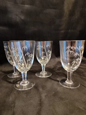 Copas de cristal de bambú grabadas MCM Noritake Sakura años 50 PRÍSTINAS  Foto 1 de 4