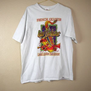 Vintage French Quarter New Orleans Jazz Music Graphic T-Shirt Men’s XL White - Foto 1 di 12