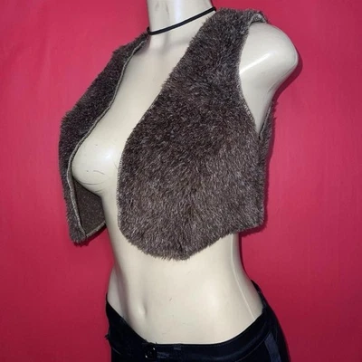 Chaleco sin mangas recortado difuso marrón y gris vintage hecho en EE. UU. talla XS Foto 1 de 4