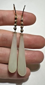 Pendiente colgante británico tallado en oro 9k Briolette verde jadeíta Celadón perla 8,4 g - Imagen 1 de 9