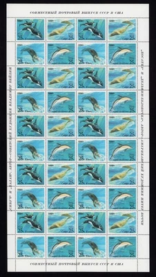 Russia 5933-5936 Marine Life Joint Issue Sheet of 40 Stamps  1990 MNH Foto 1 de 3