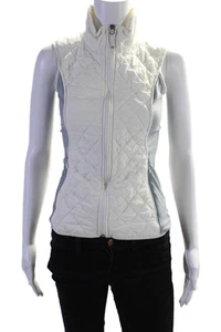 Athleta Womens Textured Sleeveless Mock Neck Zip Puffer Vest Jacket White Size X - Picture 1 of 7