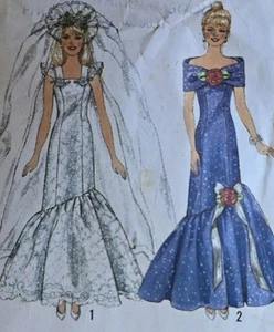 1980s 11 12" Doll Clothes Mermaid Wedding Dress Sewing Pattern Simplicity 9334 - Foto 1 di 3