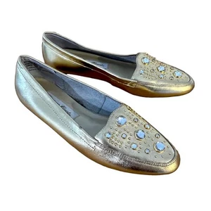 New Carriage House Beverlee Gold Sparkle Jeweled Leather Flats Size Loafers 6M - Bild 1 von 5