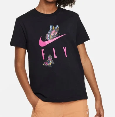 Nike (Kids) Girl's Black Multi "Fly" Butrerflies Print Tee (HQ8017-010) Size L - Image 1 of 4