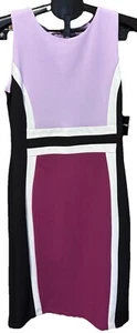 LIZ CLAIBORNE Sz 4 Sheath Dress Black Purple Magenta Sleeveless Knee Length Stre - Picture 1 of 6