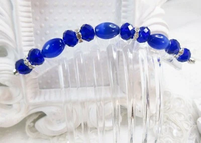 Peine de pelo grande de cristal austriaco ojo de gato simulado azul profundo Foto 1 de 4