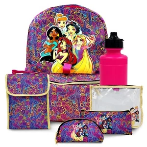 Princesa Niños Mochila Mochilero Con Bolsa de Almuerzo 16" Bolso Escolar Niñas-6 Piezas Nuevo - Imagen 1 de 6