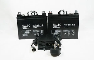 SHOPRIDER CADIZ 2 x 12v 36AH MOBILITY SCOOTER BATTERIES & SCOOTER CHARGER - Picture 1 of 1