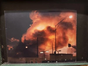 Vintage Photo Of A Building On Fire With Friedman On Hose - Picture 1 of 2