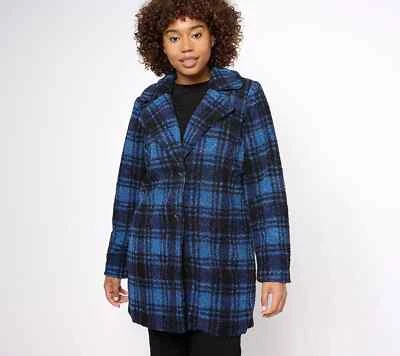 Joan Rivers обычный клетку шерпа плюшевое пальто темно-синий маленький новый-A620301 - Изображение 1 из 2