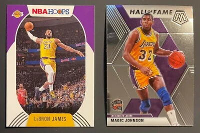 LA Laker Stars - 2020-21 Hoops LeBron James & 2019-20 Mosiac Magic Johnson HOF - Image 1 of 2