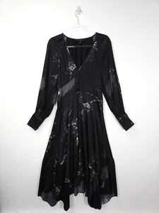 AllSaints Kleid Größe 10 schwarz Renata Ume asymmetrischer Saum Satin Grunge Goth Midi - Bild 1 von 9