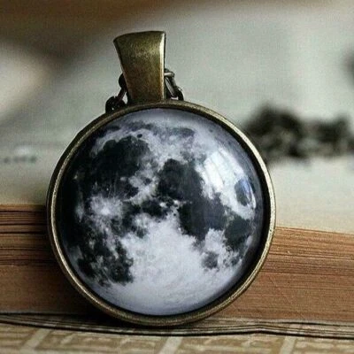 BW Full Moon, Solar System, Photo Glass Dome Necklace Pendant Jewelry Gift - Image 1 of 4