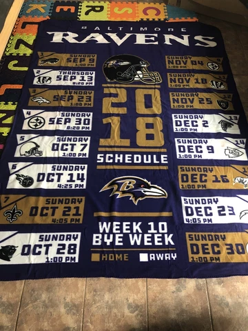 Baltimore Ravens Throw Blanket 2018 Schedule. New. Large Cover