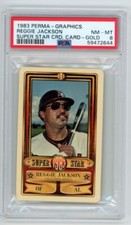 1983 Perma-Graphics Super Star Credit Card Gold Reggie Jackson PSA 8 NM-MT Tough