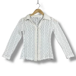 Cardigan donna Pola pizzo con bottoni bianco e colletto taglia S Cottagecore Boho - Foto 1 di 7