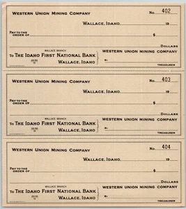 Wallace Idaho Western Union Mining Co. First National Bank Check Sheet c1916-47 - Picture 1 of 2