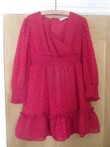 Stunning M&S Girl Red V neck Long sleeve Dress age 7/8 - Picture 1 of 7