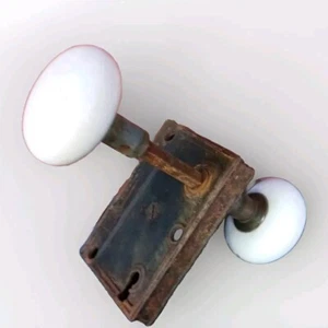Vintage Door Handles Porcelain Lock Set Antique Salvage Door Knob Architectural - Picture 1 of 6