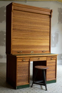 Kontor Tisch Akten Rollladenschrank Schreibtisch Jugendstil antik Vintage   - Bild 1 von 12