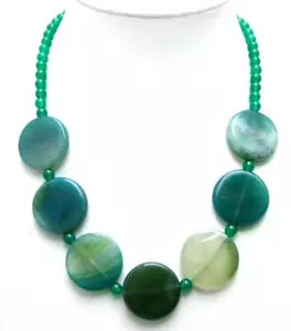 28mm Coin Round Natural Green Agate Necklace with 6mm Green Jade Necklace 20'' - Picture 1 of 3