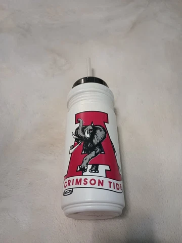 Vintage 90 Alabama Crimson Tide Plastic Water Bottle Classic Elephant Straw Cup Cover