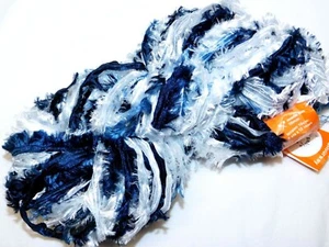 htf ZEBRA Blues+White 100gr Skein Colinette FIRECRACKER Silky FRINGE RIBBON YARN - Picture 1 of 8