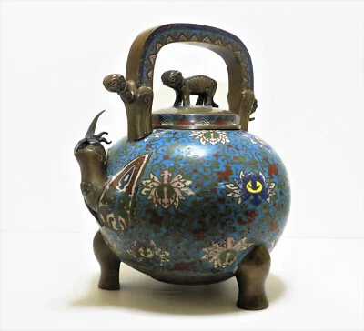 Antique Chinese Cloisonne Enamel Bronze Kettle Teapot Pot - Image 1 of 4