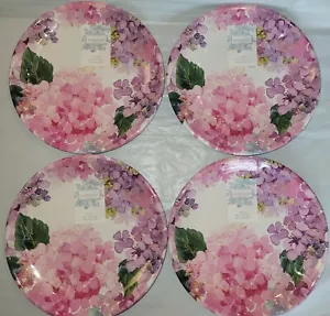 4ct Shabby Chic Pink Hydrangea Salad 9” Plates Heavyweight Melamine Floral - Picture 1 of 7