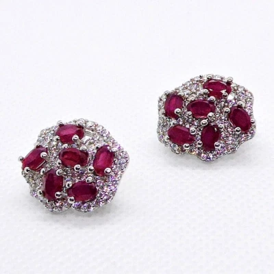 Oval Rubin CZ Ohrringe 925 Silber 585 Weißgold vergoldet - Bild 1 von 4