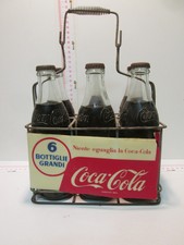 PORTA BOTTIGLIE CESTINO IN FERRO COCA COLA ORIGINALE ANNI '50 + 6 BOTTIGLIE