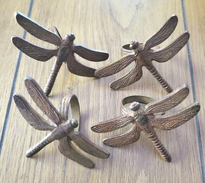 Set of 4 Rustic Metal Dragonfly Napkin Rings Signed Z or N - Picture 1 of 7