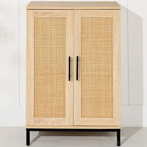 2-Door Rattan Storage Cabinet Multiuse Organizer Bathroom Living Room Kitchen US - Picture 1 of 7