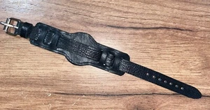 16mm handmade black leather WW1 WW2 army military pilot trench watch bund strap - Picture 1 of 2