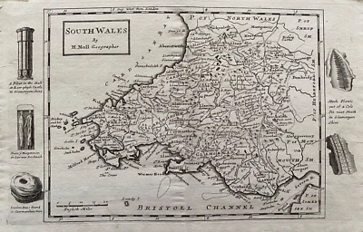 1724 Antique Map; South Wales by Herman Moll - Image 1 of 4